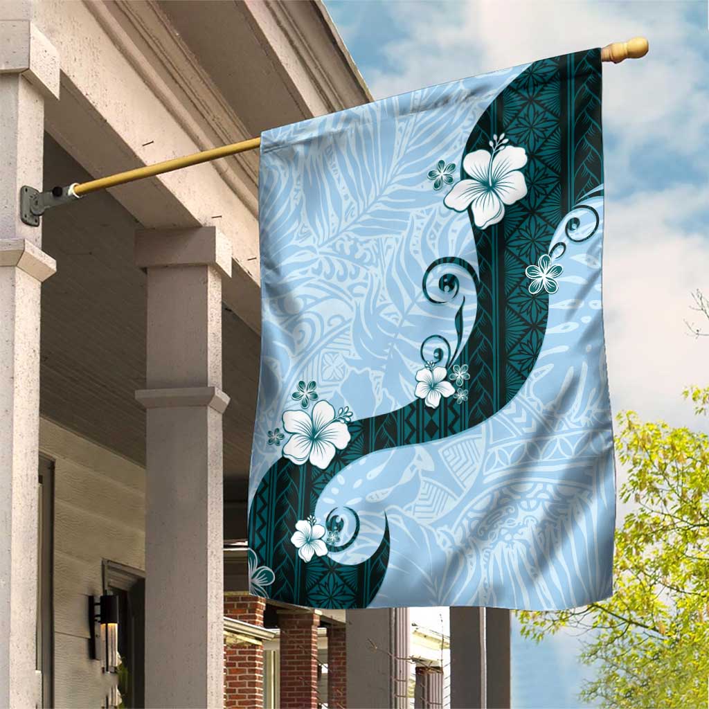 Polynesia Hibiscus Garden Flag Sky Blue Curve Motif LT05 House Flag Blue - Polynesian Pride