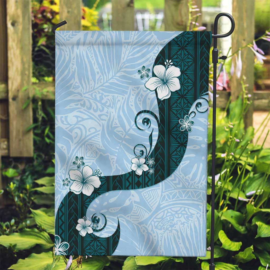 Polynesia Hibiscus Garden Flag Sky Blue Curve Motif LT05 Garden Flag Blue - Polynesian Pride