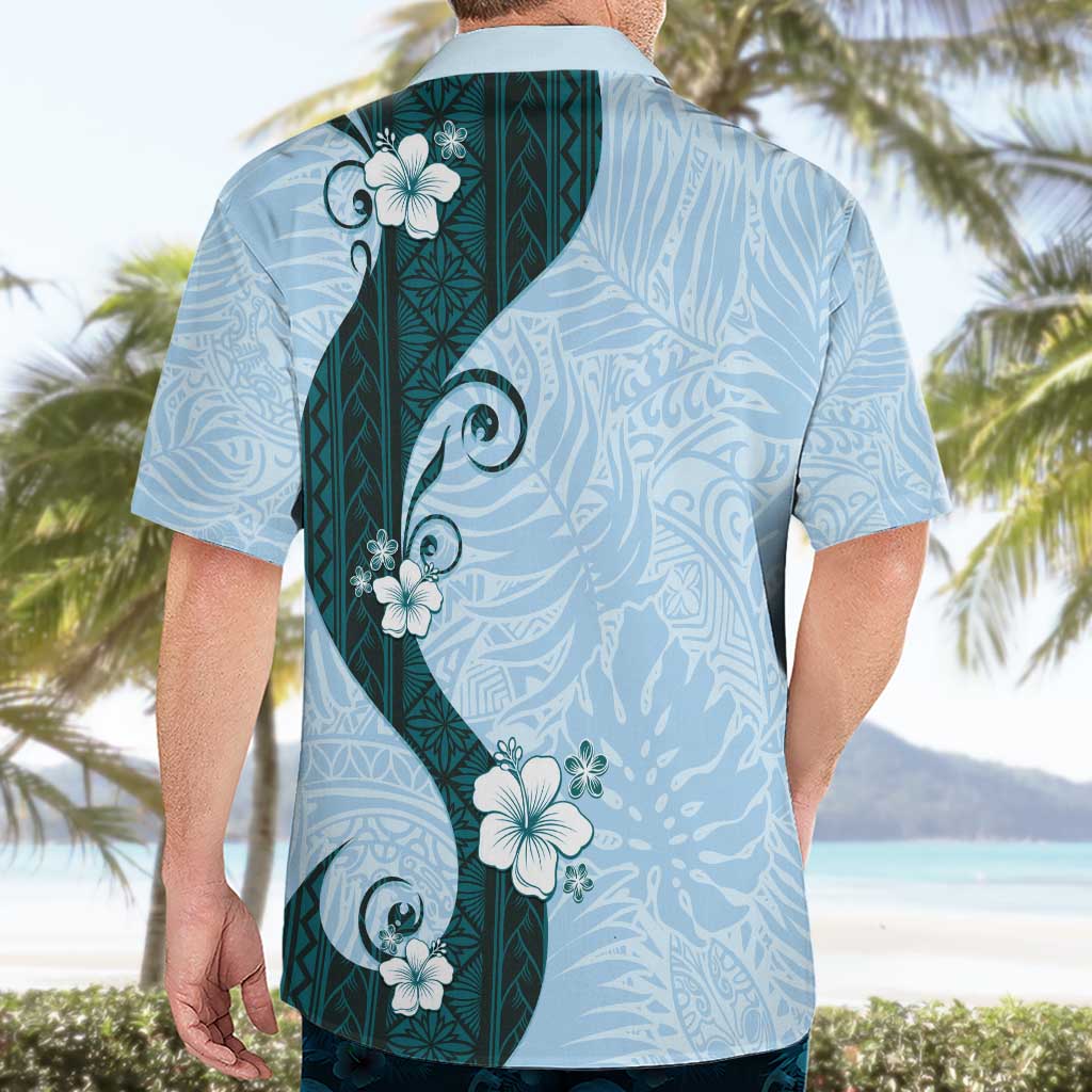 Polynesia Hibiscus Hawaiian Shirt Sky Blue Curve Motif - Polynesian Pride