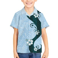 Polynesia Hibiscus Hawaiian Shirt Sky Blue Curve Motif - Polynesian Pride