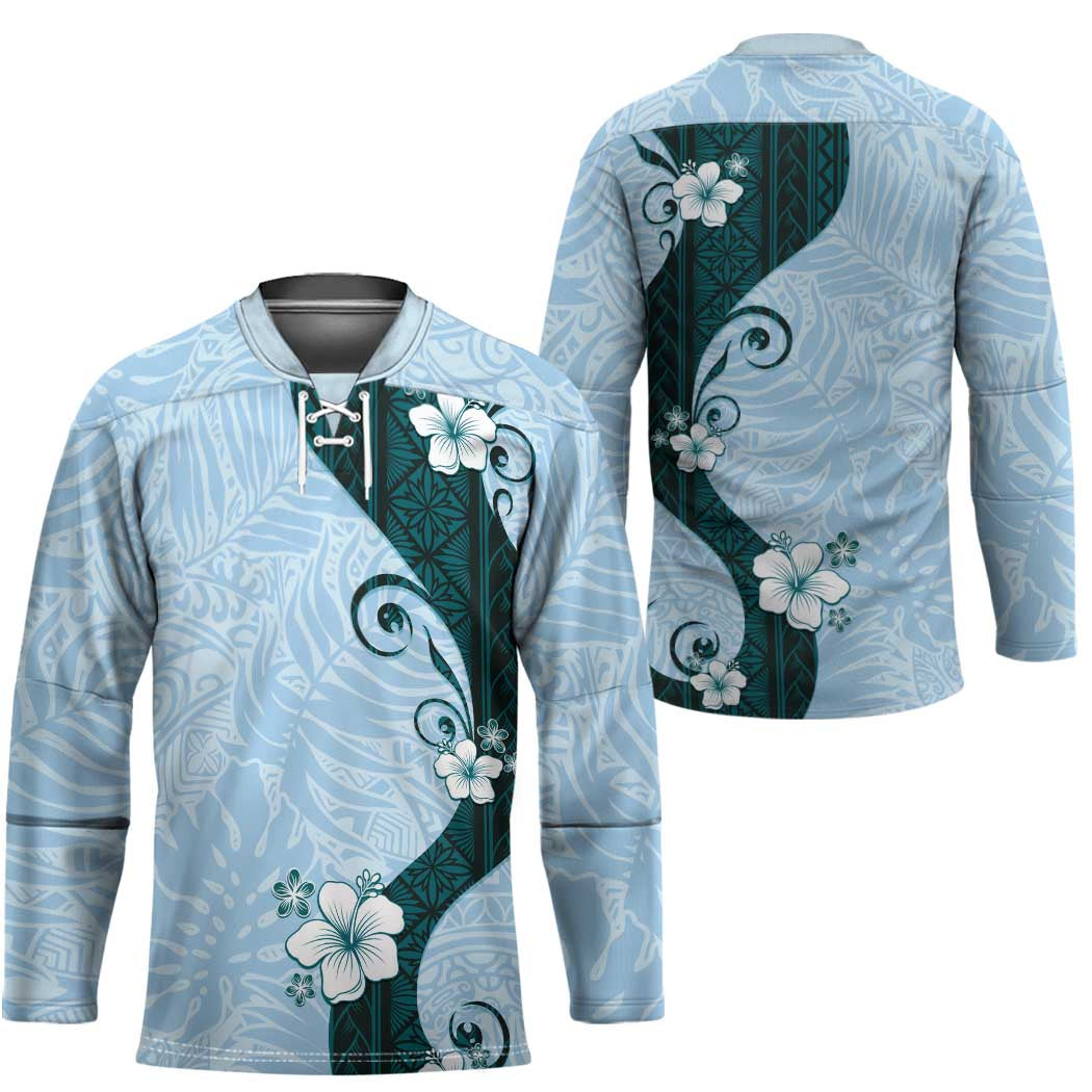 Polynesia Hibiscus Hockey Jersey Sky Blue Curve Motif - Polynesian Pride