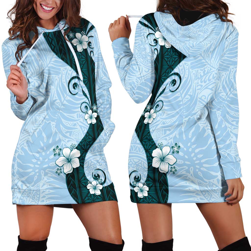 Polynesia Hibiscus Hoodie Dress Sky Blue Curve Motif LT05 - Polynesian Pride