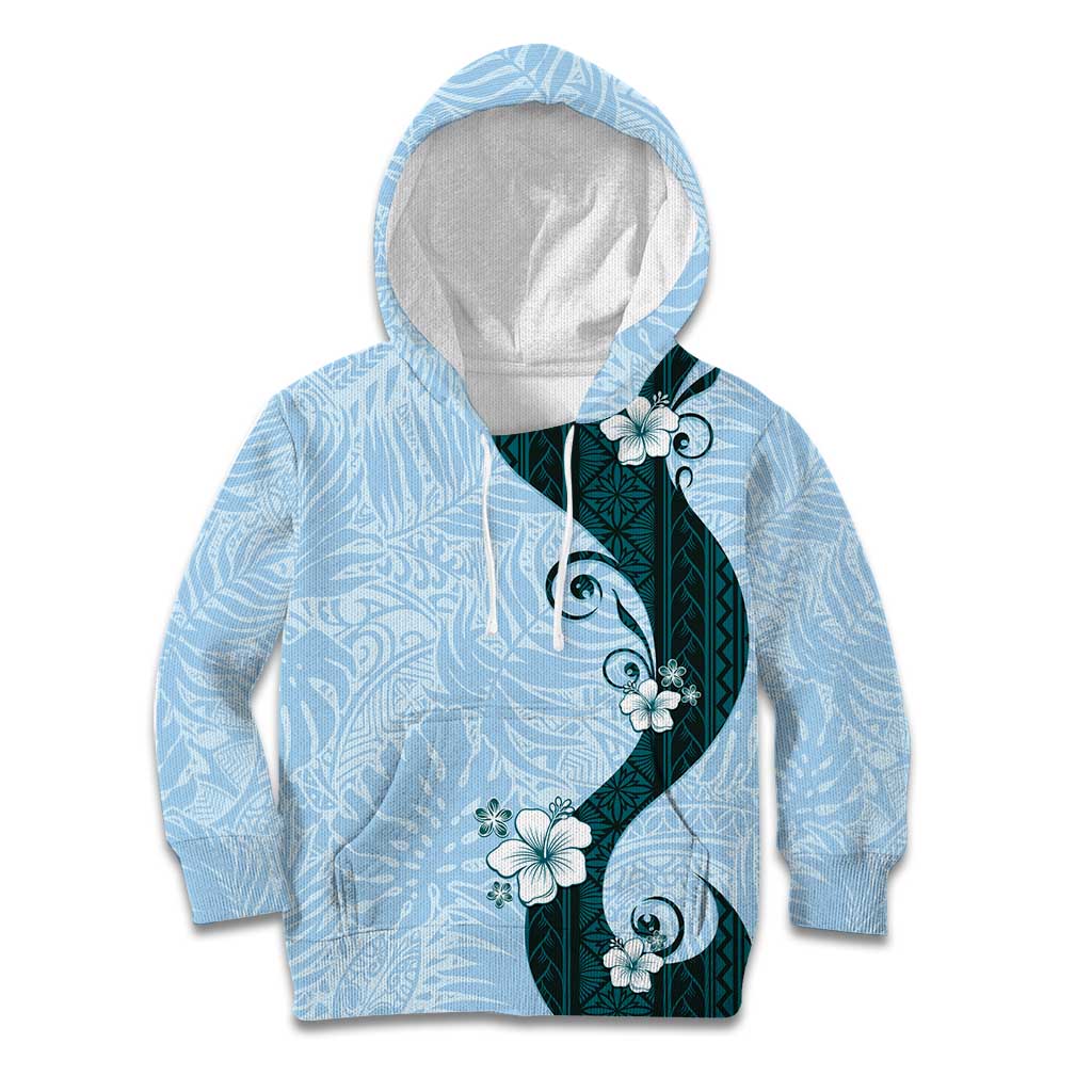 Polynesia Hibiscus Kid Hoodie Sky Blue Curve Motif LT05 Hoodie Blue - Polynesian Pride