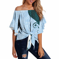 Polynesia Hibiscus Off Shoulder Wrap Waist Top Sky Blue Curve Motif LT05 - Polynesian Pride