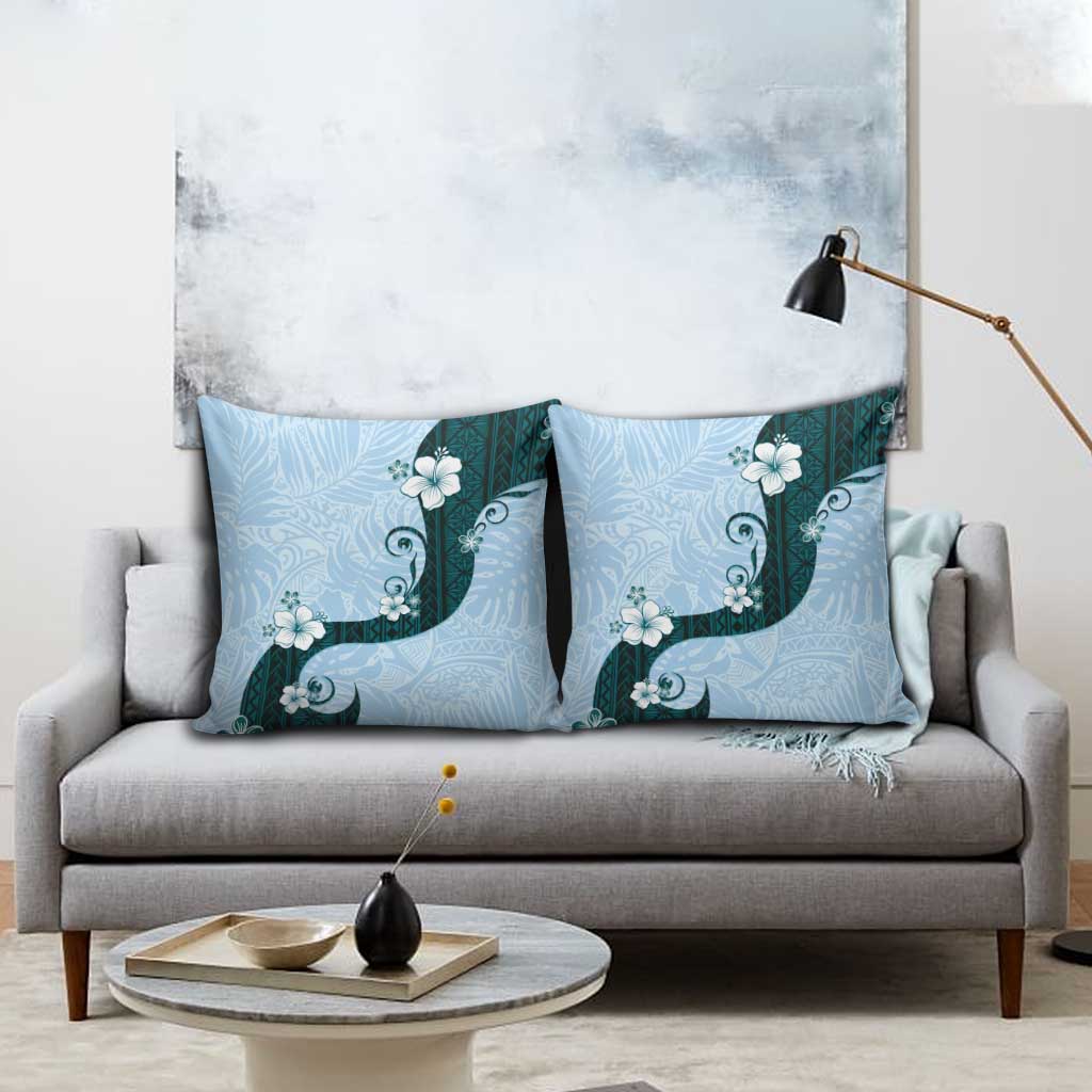 Polynesia Hibiscus Pillow Cover Sky Blue Curve Motif - Polynesian Pride
