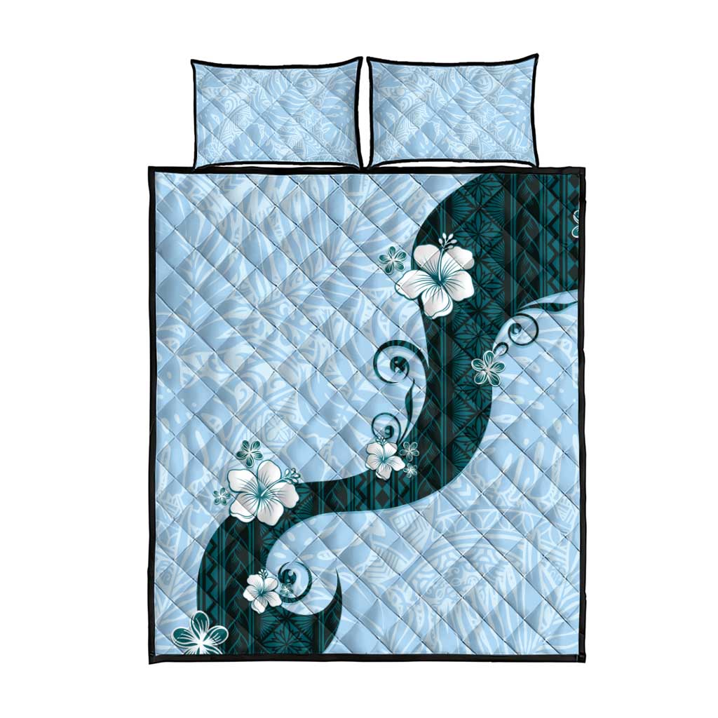 Polynesia Hibiscus Quilt Bed Set Sky Blue Curve Motif LT05 - Polynesian Pride