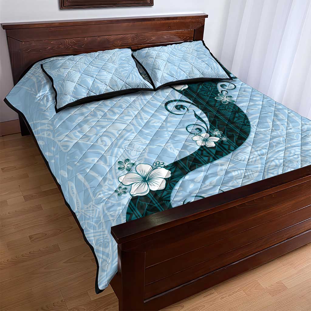 Polynesia Hibiscus Quilt Bed Set Sky Blue Curve Motif LT05 - Polynesian Pride