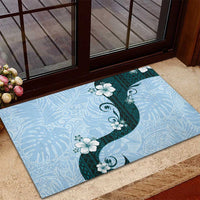 Polynesia Hibiscus Rubber Doormat Sky Blue Curve Motif - Polynesian Pride
