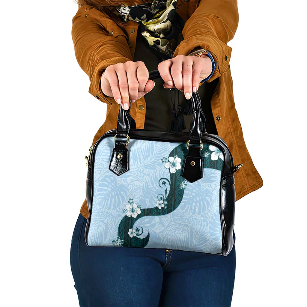 Polynesia Hibiscus Shoulder Handbag Sky Blue Curve Motif - Polynesian Pride