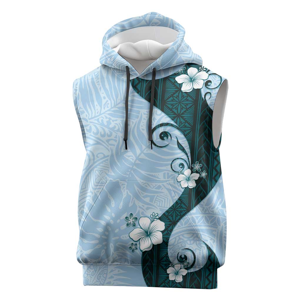 Polynesia Hibiscus Sleeveless Hoodie Sky Blue Curve Motif LT05 Blue - Polynesian Pride