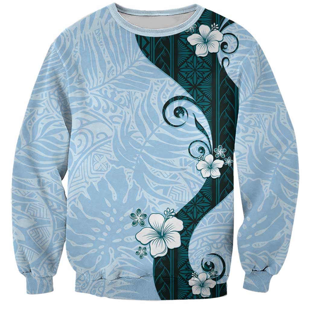 Polynesia Hibiscus Sweatshirt Sky Blue Curve Motif LT05 Unisex Blue - Polynesian Pride