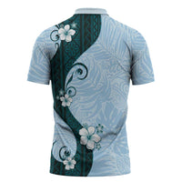 Polynesia Hibiscus Zipper Polo Shirt Sky Blue Curve Motif - Polynesian Pride