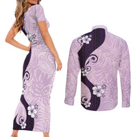 Polynesia Hibiscus Couples Matching Short Sleeve Bodycon Dress and Long Sleeve Button Shirt Thistle Curve Motif - Polynesian Pride