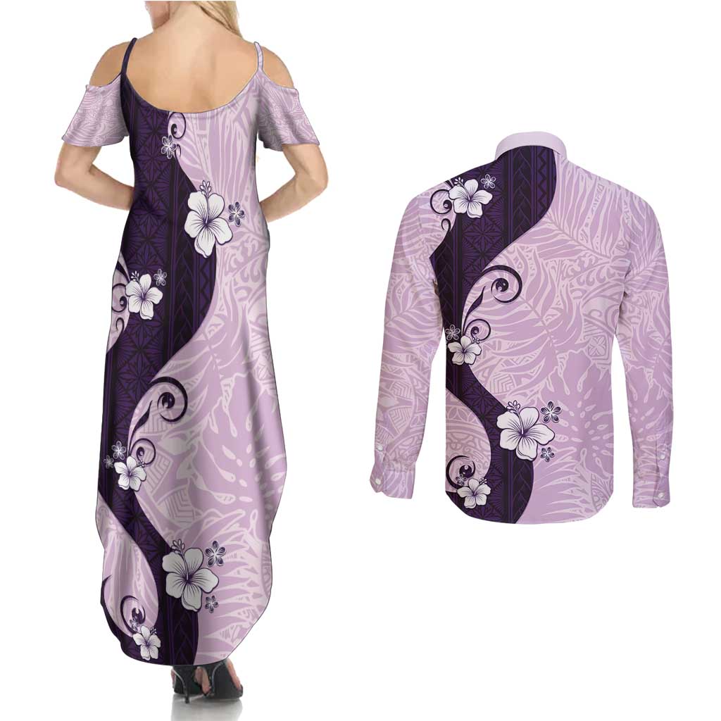 Polynesia Hibiscus Couples Matching Summer Maxi Dress and Long Sleeve Button Shirt Thistle Curve Motif LT05 - Polynesian Pride
