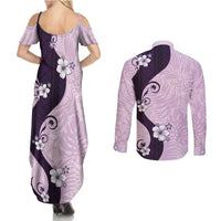 Polynesia Hibiscus Couples Matching Summer Maxi Dress and Long Sleeve Button Shirt Thistle Curve Motif LT05 - Polynesian Pride