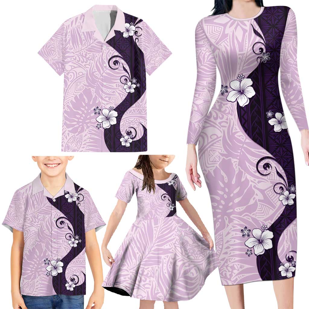 Polynesia Hibiscus Family Matching Long Sleeve Bodycon Dress and Hawaiian Shirt Thistle Curve Motif LT05 - Polynesian Pride