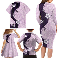 Polynesia Hibiscus Family Matching Long Sleeve Bodycon Dress and Hawaiian Shirt Thistle Curve Motif LT05 - Polynesian Pride