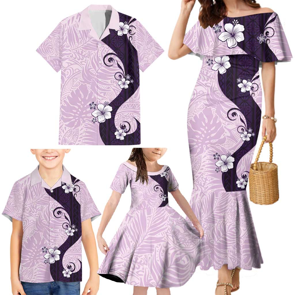 Polynesia Hibiscus Family Matching Mermaid Dress and Hawaiian Shirt Thistle Curve Motif LT05 - Polynesian Pride