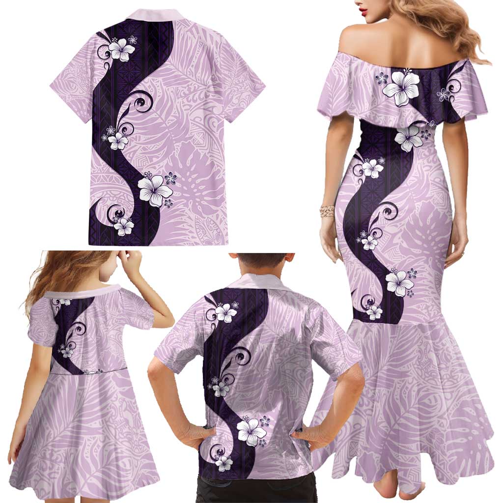 Polynesia Hibiscus Family Matching Mermaid Dress and Hawaiian Shirt Thistle Curve Motif LT05 - Polynesian Pride