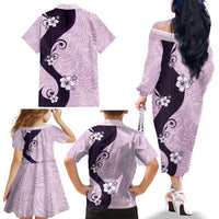 Polynesia Hibiscus Family Matching Off The Shoulder Long Sleeve Dress and Hawaiian Shirt Thistle Curve Motif LT05 - Polynesian Pride