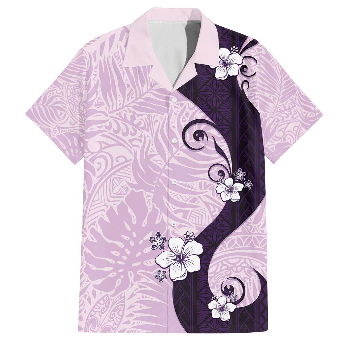 Polynesia Hibiscus Family Matching Off The Shoulder Long Sleeve Dress and Hawaiian Shirt Thistle Curve Motif LT05 Dad's Shirt - Short Sleeve Purple - Polynesian Pride