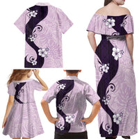 Polynesia Hibiscus Family Matching Off Shoulder Maxi Dress and Hawaiian Shirt Thistle Curve Motif LT05 - Polynesian Pride