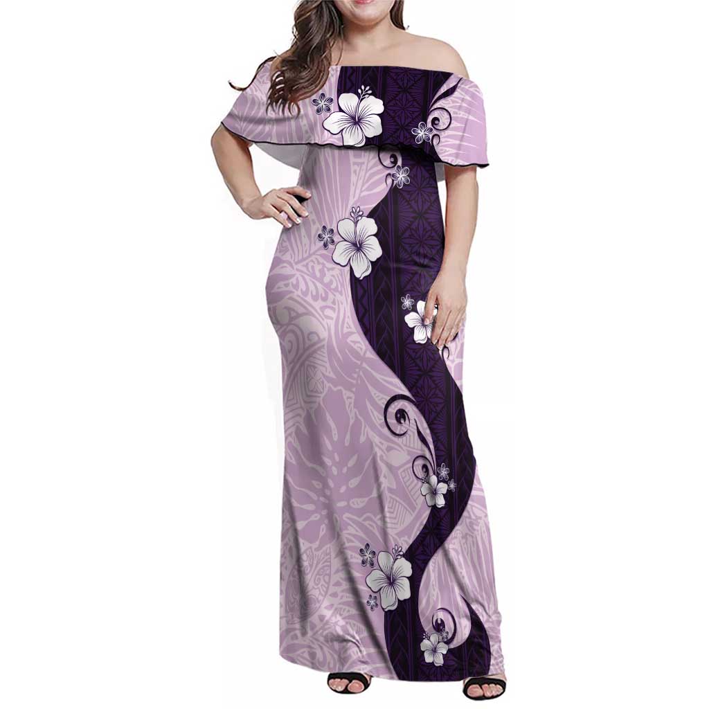 Polynesia Hibiscus Family Matching Off Shoulder Maxi Dress and Hawaiian Shirt Thistle Curve Motif LT05 Mom's Dress Purple - Polynesian Pride