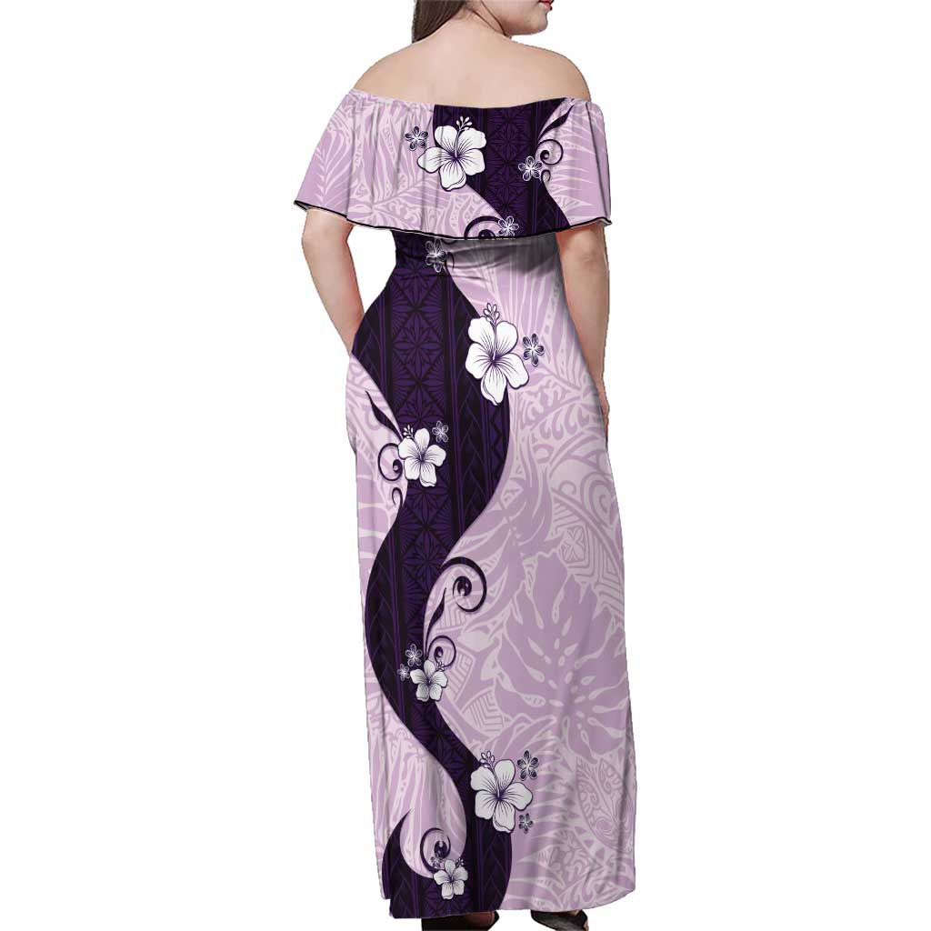 Polynesia Hibiscus Family Matching Off Shoulder Maxi Dress and Hawaiian Shirt Thistle Curve Motif LT05 - Polynesian Pride