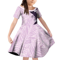 Polynesia Hibiscus Family Matching Off Shoulder Short Dress and Hawaiian Shirt Thistle Curve Motif LT05 Daughter's Dress Purple - Polynesian Pride