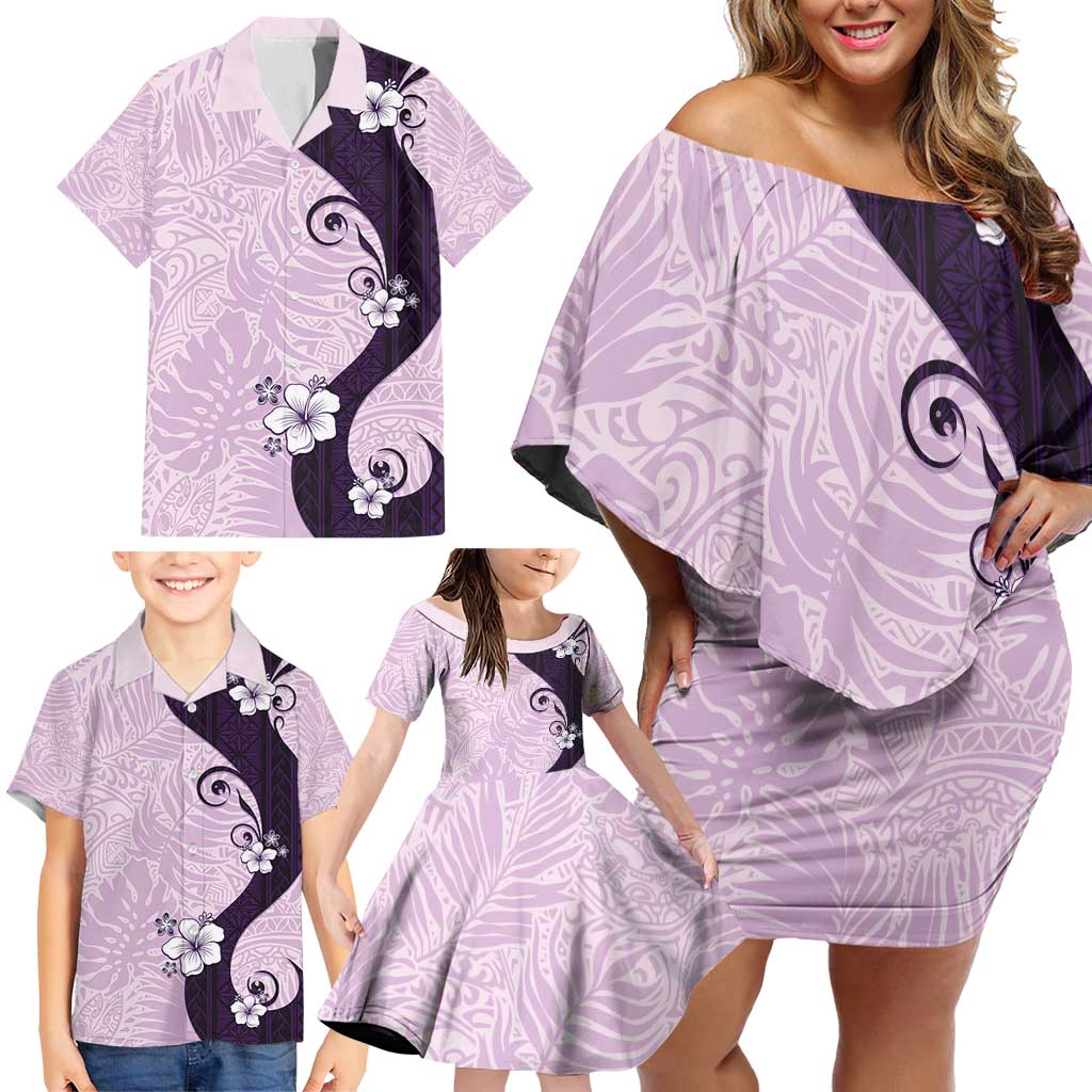 Polynesia Hibiscus Family Matching Off Shoulder Short Dress and Hawaiian Shirt Thistle Curve Motif LT05 - Polynesian Pride