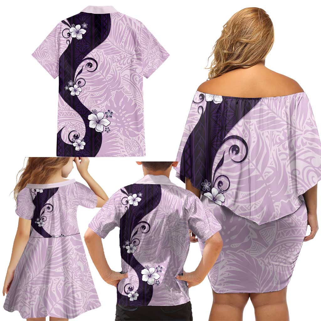 Polynesia Hibiscus Family Matching Off Shoulder Short Dress and Hawaiian Shirt Thistle Curve Motif LT05 - Polynesian Pride