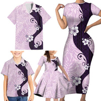Polynesia Hibiscus Family Matching Short Sleeve Bodycon Dress and Hawaiian Shirt Thistle Curve Motif LT05 - Polynesian Pride