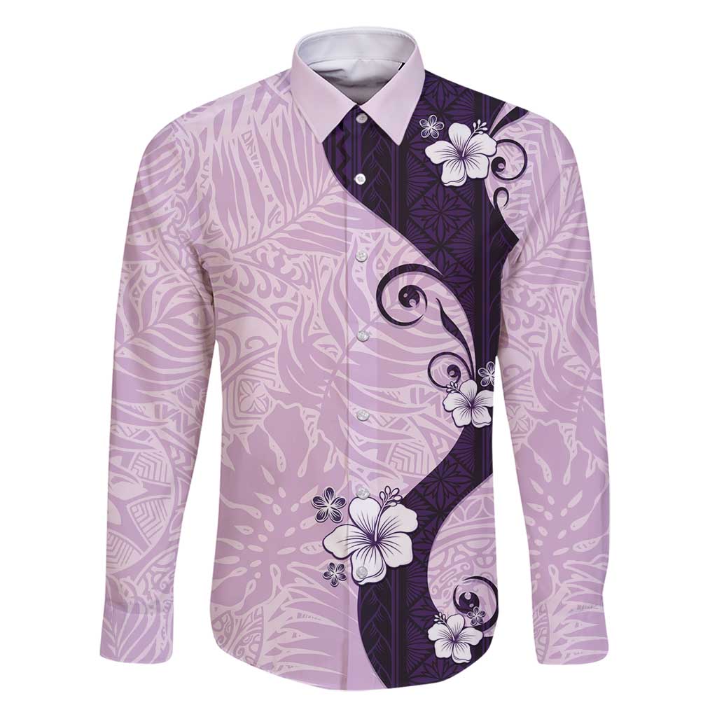 Polynesia Hibiscus Family Matching Summer Maxi Dress and Hawaiian Shirt Thistle Curve Motif LT05 Dad's Shirt - Long Sleeve Purple - Polynesian Pride