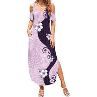 Polynesia Hibiscus Family Matching Summer Maxi Dress and Hawaiian Shirt Thistle Curve Motif LT05 Mom's Dress Purple - Polynesian Pride