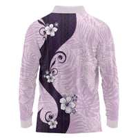 Polynesia Hibiscus Long Sleeve Polo Shirt Thistle Curve Motif - Polynesian Pride
