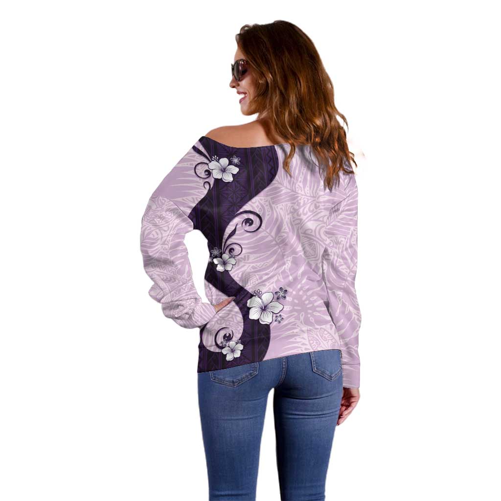 Polynesia Hibiscus Off Shoulder Sweater Thistle Curve Motif - Polynesian Pride