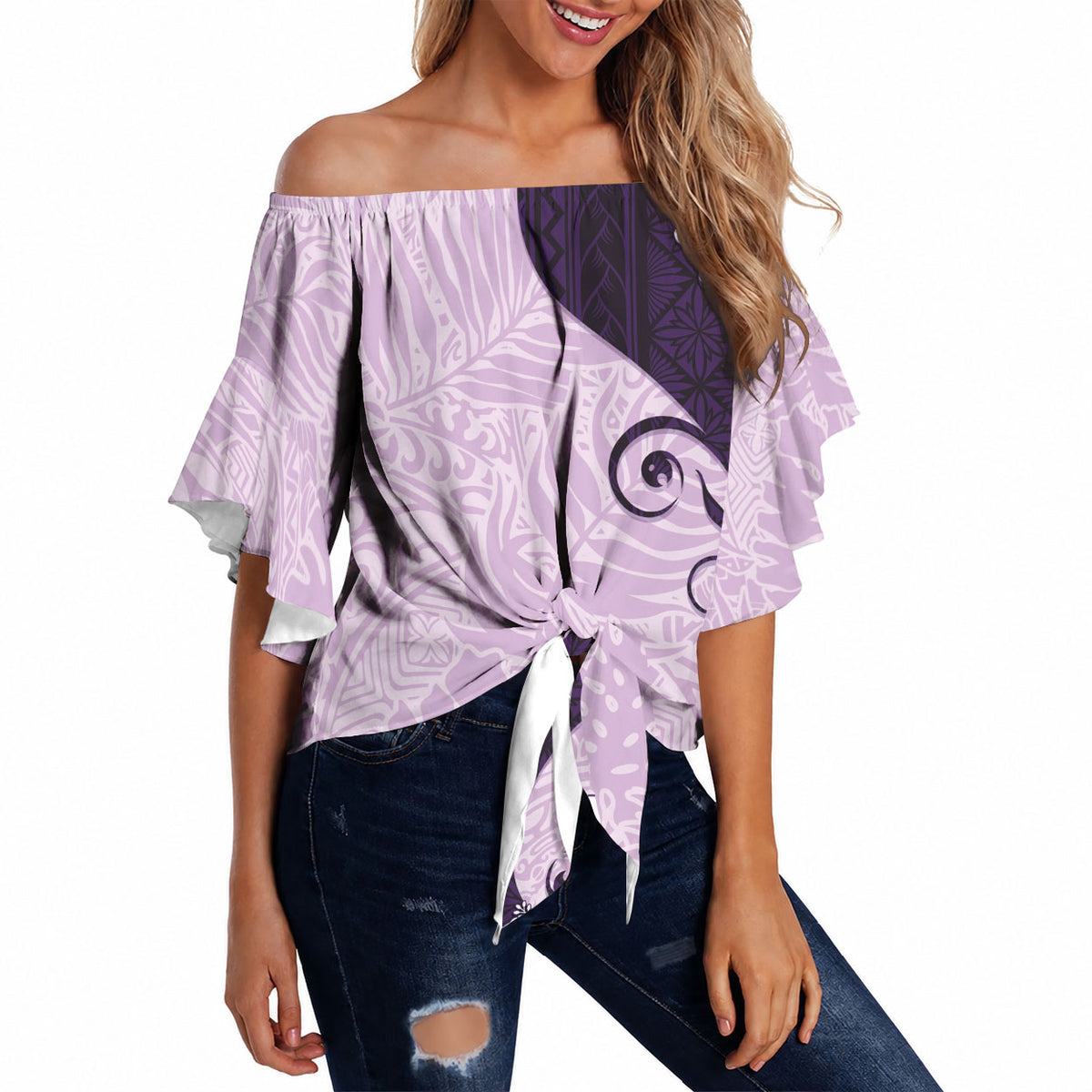 Polynesia Hibiscus Off Shoulder Wrap Waist Top Thistle Curve Motif LT05 - Polynesian Pride