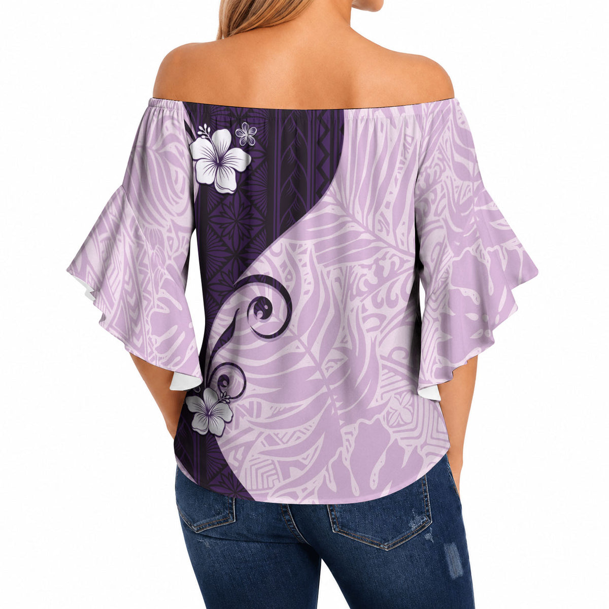 Polynesia Hibiscus Off Shoulder Wrap Waist Top Thistle Curve Motif LT05 - Polynesian Pride