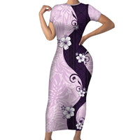 Polynesia Hibiscus Short Sleeve Bodycon Dress Thistle Curve Motif LT05 Long Dress Purple - Polynesian Pride