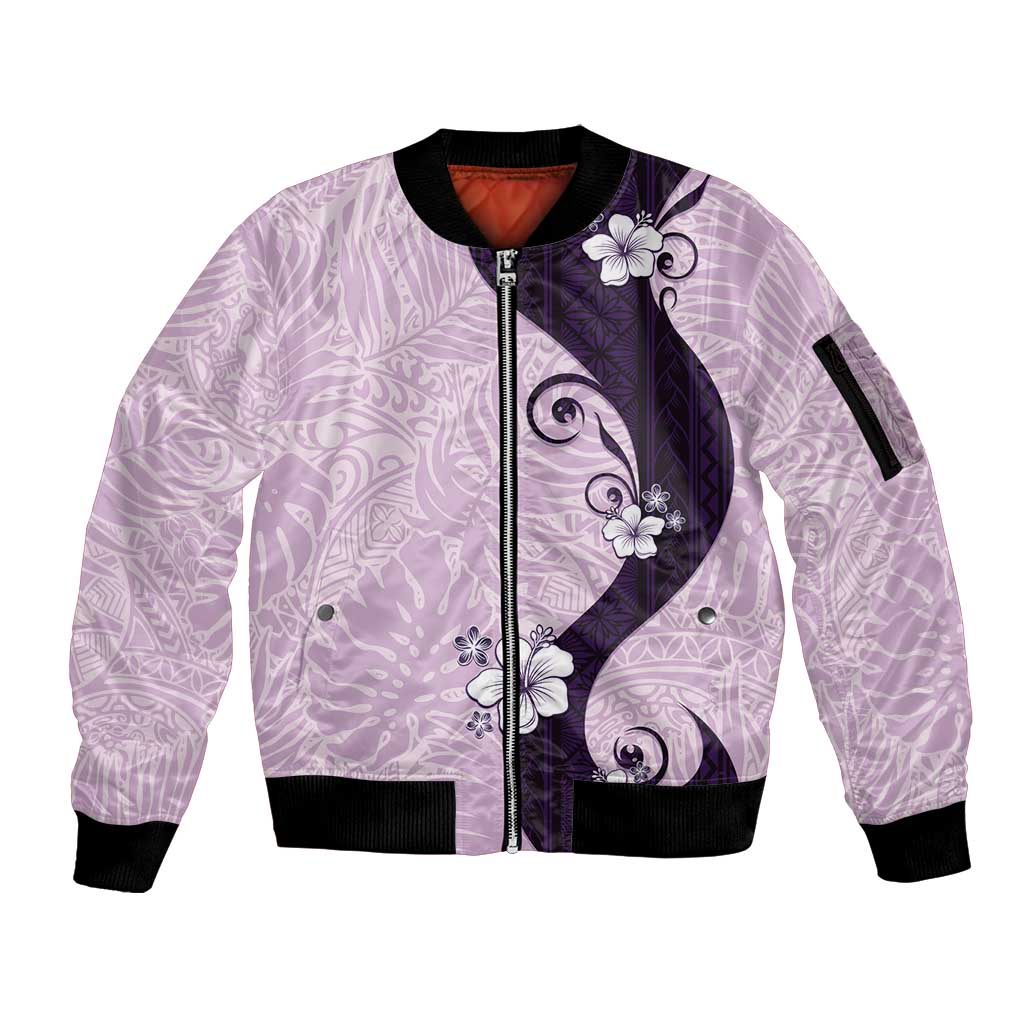 Polynesia Hibiscus Sleeve Zip Bomber Jacket Thistle Curve Motif LT05 Unisex Purple - Polynesian Pride