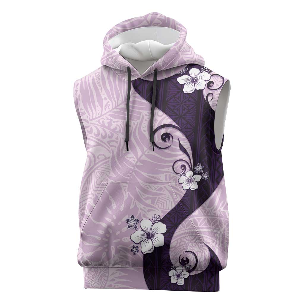 Polynesia Hibiscus Sleeveless Hoodie Thistle Curve Motif LT05 Purple - Polynesian Pride