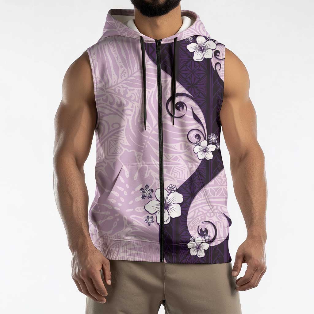 Polynesia Hibiscus Sleeveless Zip Hoodie Thistle Curve Motif - Polynesian Pride
