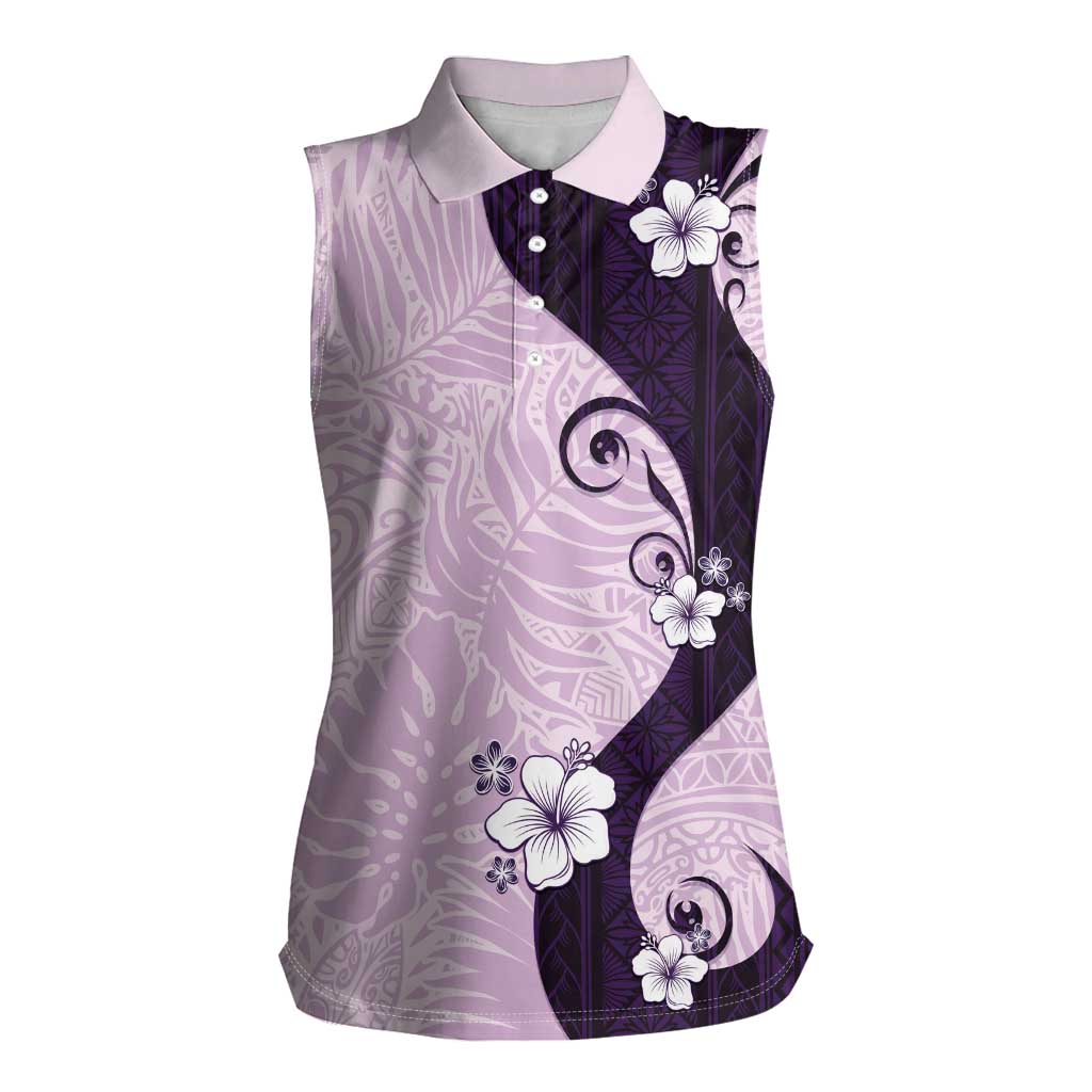 Polynesia Hibiscus Women Sleeveless Polo Shirt Thistle Curve Motif LT05 Female Purple - Polynesian Pride