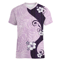 Polynesia Hibiscus Women V-Neck T-Shirt Thistle Curve Motif LT05 Female Purple - Polynesian Pride