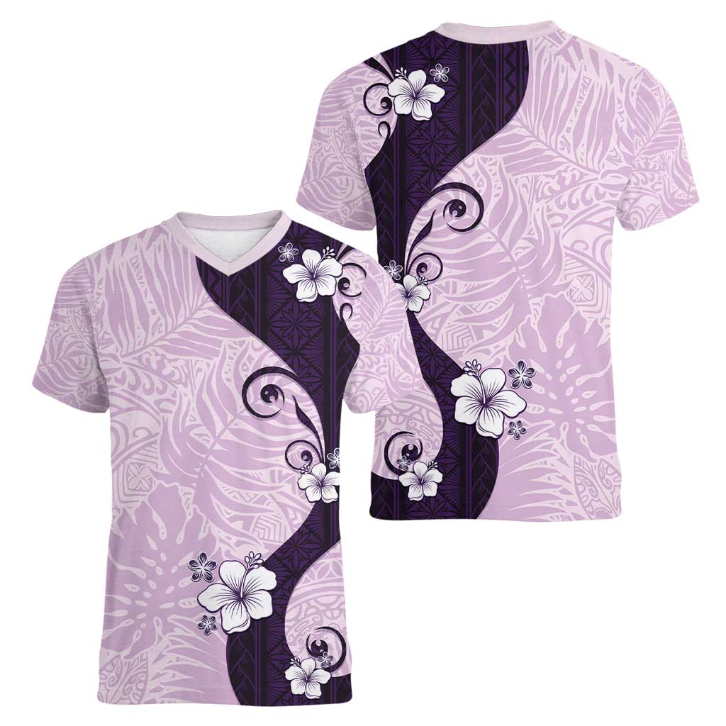 Polynesia Hibiscus Women V-Neck T-Shirt Thistle Curve Motif LT05 - Polynesian Pride