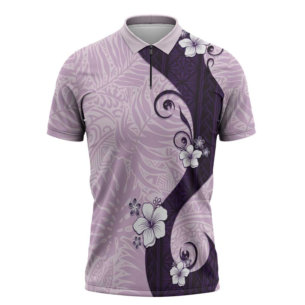 Polynesia Hibiscus Zipper Polo Shirt Thistle Curve Motif LT05 Purple - Polynesian Pride