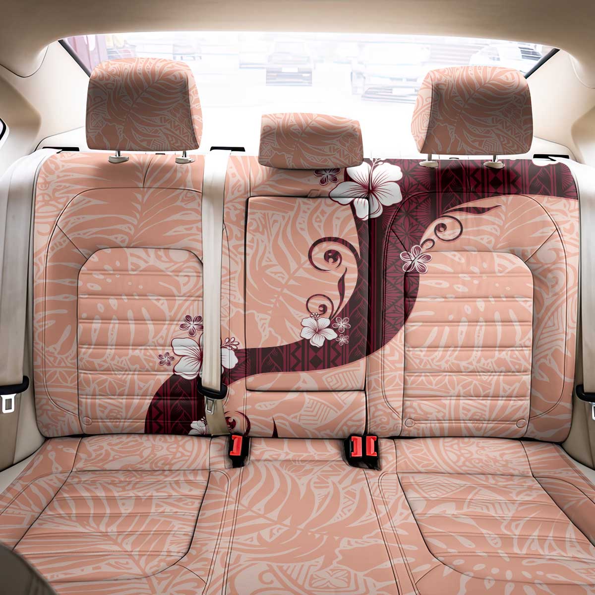 Polynesia Hibiscus Back Car Seat Cover Rose Bud Curve Motif - Polynesian Pride