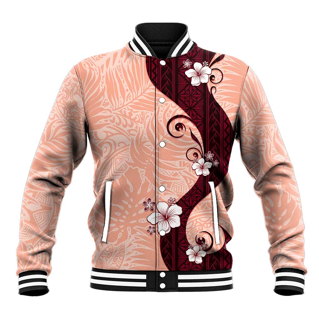 Polynesia Hibiscus Baseball Jacket Rose Bud Curve Motif LT05 Unisex Red - Polynesian Pride