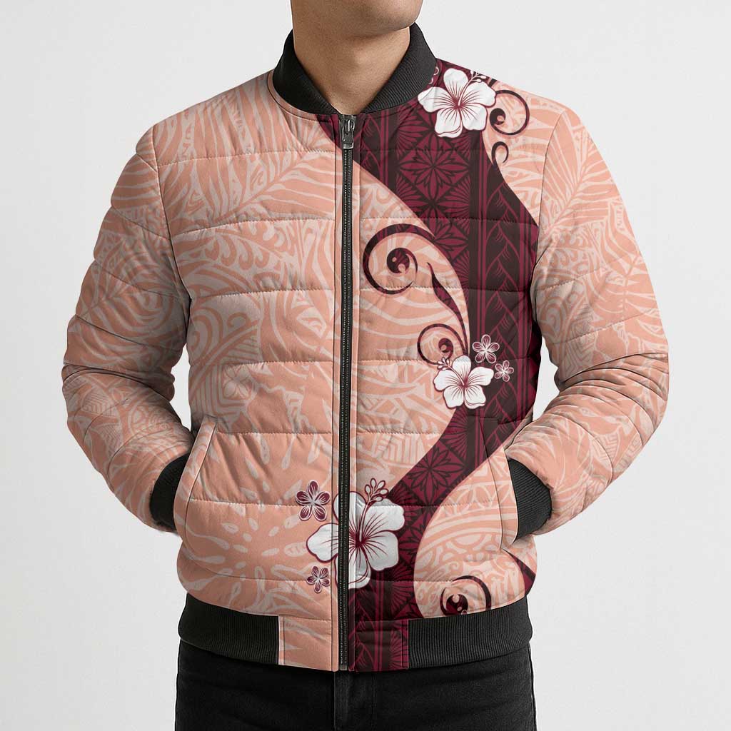 Polynesia Hibiscus Bomber Puffer Jacket Rose Bud Curve Motif - Polynesian Pride