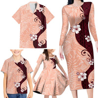Polynesia Hibiscus Family Matching Long Sleeve Bodycon Dress and Hawaiian Shirt Rose Bud Curve Motif LT05 - Polynesian Pride